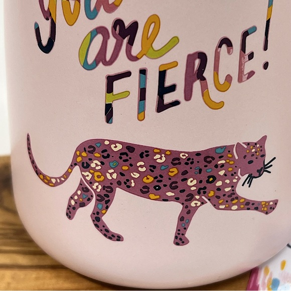 YOU ARE FIERCE 24 Oz Ceramic Coffee Tea Mug Cup Pink Leopard Etta Vee - Picture 13 of 15